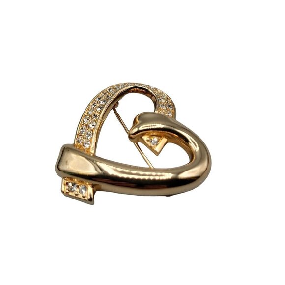 Swarovski Pave Crystal Heart Brooch Gold Tone Vintage Swan Stamp Pin - Picture 4 of 12